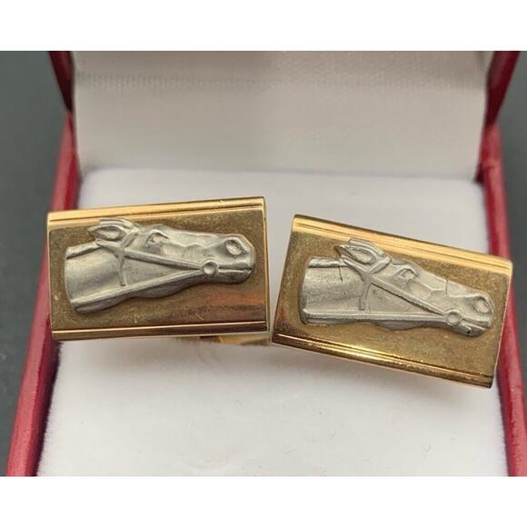 Vintage Swank Racing Horse Head CuffLinks Gold-tone Silver-tone Cuff Links - Picture 1 of 5